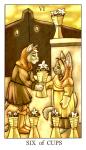 anthro blonde_hair boots building card card_template clothed clothing container cup cups_(tarot) domestic_cat duo felid feline felis female feralise flower food footwear fortune_telling fur gloves grey_body grey_fur hair handwear male mammal minor_arcana outside plant rynnie_(character) six_of_cups_(tarot) sky sun tarot tarot_card white_body white_fur young