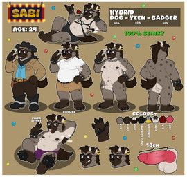 angry animal_genitalia animal_penis anthro armpit_hair balls birthmark black_nipples black_nose black_pawpads bodily_fluids body_hair boots bottomwear brown_body brown_fur brown_hair bulge canine_genitalia canine_penis chain claws clothed clothing collar cowboy_boots cowboy_hat cowboy_outfit ear_piercing erection eyewear feet flower footwear front_view fur genitals glasses hair harness hat headgear headwear knot legwear looking_at_viewer male markings muscular musk musk_clouds musky_armpit navel nipples nude open_mouth pawpads pecs penis piercing plant rear_view red_eyes ring_piercing rose_(flower) seductive sheath shirt shoes shorts silly simple_background slightly_chubby smile solo spots spotted_body spotted_fur sweat tail text tongue topwear underwear vest wet wet_clothing wet_underwear white_clothing white_shirt white_topwear woofington_gator sabi_(woofington_gator) badger canid canine hybrid hyena mammal mustelid musteline spotted_hyena absurd_res digital_media_(artwork) english_text hi_res model_sheet