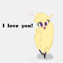 blush cloven_hooves daww eyelashes female feral fur grey_background heart_symbol hooves i_love_you looking_at_viewer purple_eyes quadruped simple_background solo toony unguligrade wool_(fur) yellow_body yellow_fur thattagen them's_fightin'_herds paprika_paca_(tfh) alpaca camelid mammal 1:1 2015 digital_drawing_(artwork) digital_media_(artwork) signature