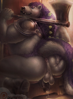 5_fingers anthro anus armlet armor axe backsack balls bedroom_eyes biceps big_tail biped black_nose black_penis blue_eyes bodily_fluids boots butt butt_pose circumcised claws clenched_teeth clothed clothing crouching dripping eyebrows facial_piercing fingers flaccid footwear fur genital_fluids genitals hair half-closed_eyes hand_on_butt holding_object huge_tail humanoid_genitalia humanoid_hands humanoid_penis inviting kneeling long_tail looking_at_viewer looking_back male manly melee_weapon multicolored_body multicolored_fur multicolored_tail musclegut muscular narrowed_eyes nose_piercing nude partially_clothed patreon_logo patreon_username penis perineum piercing pink_anus pose precum presenting presenting_anus presenting_balls presenting_hindquarters presenting_penis purple_body purple_fur purple_hair purple_tail raised_tail rear_view seductive sharp_teeth shoes solo spikes spread_butt spread_legs spreading standing tail teeth text thick_tail thick_thighs vein veiny_penis weapon white_balls white_body white_fur white_tail chumbasket patreon hitsugaya bear mammal polar_bear ursine 2018 english_text hi_res