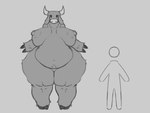 2_horns ambiguous_gender anthro areola belly big_belly big_breasts body_hair bovid bovine breasts cattle digital_media_(artwork) duo equinox_341 eyelashes faceless featureless_crotch female fingers floating_head front_view grey_background greyscale happy_trail hi_res hooved_fingers hooves horn huge_hips huge_thighs larger_female mammal monochrome navel nipples nude overweight overweight_anthro overweight_female pear-shaped_figure simple_background size_difference snout standing thick_thighs wide_hips