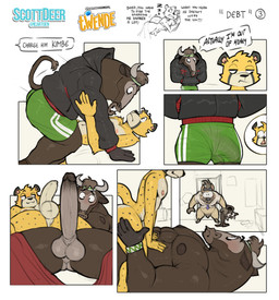 abs accessory anthro anthro_on_anthro anthro_penetrated anthro_penetrating anthro_penetrating_anthro blush bottomwear caught_in_the_act clothing cross-eyed dialogue duo genitals half-closed_eyes headband hoodie horn larger_male male male/male male_penetrated male_penetrating male_penetrating_male muscular muscular_male narrowed_eyes nipples pecs penetration penile penile_penetration penis penis_size_difference sex shorts simple_background size_difference smaller_male smaller_on_top smaller_penetrated smile speech_bubble text topwear translucent translucent_bottomwear translucent_clothing translucent_shorts scottdeer twende_(series) boss_(twende) kimbe_(twende) bovid cheetah felid feline mammal 2026 absurd_res comic english_text hi_res