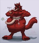 anthro belly belly_mouth big_belly bodily_fluids drooling fur long_tongue male muscular muscular_male red_body red_fur saliva sharp_teeth solo teeth tongue tongue_out wolfsecret canid canine canis mammal wolf hi_res