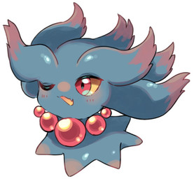 ambiguous_gender blush blush_lines fangs feral floating gem hair jewelry limbless necklace one_eye_closed open_mouth pearl_(gem) pearl_necklace red_eyes red_jewelry simple_background solo teeth white_background wink yellow_sclera yakiniku628 nintendo pokemon generation_2_pokemon ghost misdreavus pokemon_(species) spirit colored