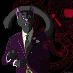 4_arms 4_eyes anthro clothing cuff_links green_eyes green_necktie male multi_arm multi_eye multi_limb necktie pocket_square purple_clothing purple_eyes purple_suit smiley_face solo suit teeth_showing remoblockade night_mind nick_nocturne cat_demon hi_res