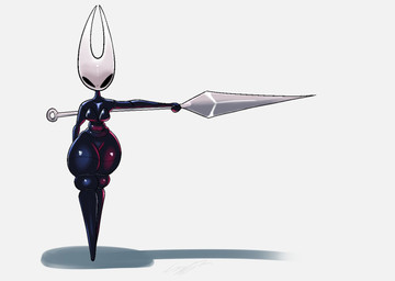 anthro black_body black_eyes bottom_heavy breasts empty_eyes featureless_breasts featureless_crotch featureless_feet feet female front_view grey_background holding_object holding_weapon nude simple_background small_breasts solo thick_thighs weapon white_body wide_hips gmaster36 hollow_knight_(franchise) team_cherry hornet_(hollow_knight) arachnid arthropod spider
