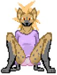 2020 anthro blonde_hair bulge clothed clothing conditional_dnp deltasomnium digital_media_(artwork) ena_kamilly female hair hyena mammal orange_eyes pink_clothing pink_underwear pixel_(artwork) purple_clothing purple_sweater purple_topwear solo sweater topwear underwear