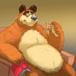 anthro belly book brown_body brown_fur cookie eyes_closed eyewear food fur glasses overweight overweight_anthro sitting solo spazz_bear masha_and_the_bear bear_(masha_and_the_bear) bear mammal 1:1 2018 hi_res