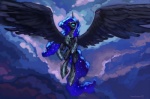 armor black_body black_feathers blue_eyes blue_hair feathered_wings feathers female feral hair headgear helmet horn long_hair princess royalty solo tail wings vombavr friendship_is_magic hasbro my_little_pony mythology nightmare_moon_(mlp) equid equine mammal mythological_creature mythological_equine winged_unicorn 2012 absurd_res hi_res