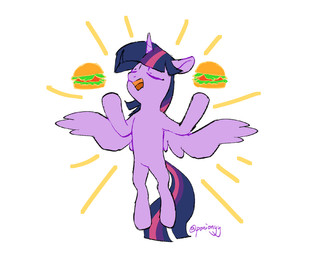 burger female feral flying food horn open_mouth simple_background smile solo wings sion_(artist) friendship_is_magic hasbro my_little_pony mythology twilight_sparkle_(mlp) equid equine mammal mythological_creature mythological_equine winged_unicorn