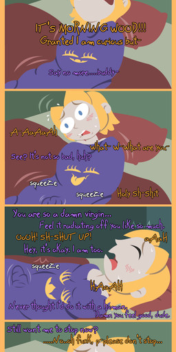 bed bedroom blep blonde_hair blue_eyes duo empty_eyes fangs female furniture hair handjob larger_male male male/female penile sex size_difference smaller_female teeth text tongue tongue_out yellow_eyes shane_frost belinda_(sleep_tight) davis_(sleep_tight) animate_inanimate human mammal absurd_res comic english_text hi_res