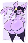 anthro big_breasts big_butt breasts butt clothing female gesture hair hand_gesture legwear nipples purple_body purple_hair purple_nipples solo star stockings tail thick_thighs v_sign white_eyes lewdchuu_(artist) nintendo pokemon pyon_(lewdchuu) eeveelution espeon generation_2_pokemon pokemon_(species) hi_res
