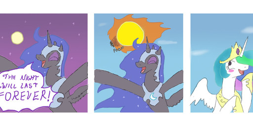 armor black_body black_feathers blue_hair crown duo feathered_wings feathers female feral hair headgear horn moon multicolored_hair rainbow_hair sun text white_body white_feathers wings hickeybickeyboo friendship_is_magic hasbro my_little_pony mythology nightmare_moon_(mlp) princess_celestia_(mlp) equid equine mammal mythological_creature mythological_equine winged_unicorn comic english_text hi_res