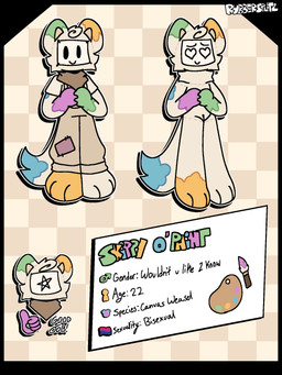 3_toes andromorph anthro brush canvas checkered checkered_background clothing fabric feet fur genitals intersex kerchief multicolored_body multicolored_fur neckerchief neckwear overalls paint paintbrush pattern_background shirt simple_background skippy_o'paint_(rubbersplitz) solo t-shirt tail toes topwear vulva rubbersplitz animal_humanoid humanoid mammal mammal_humanoid mustelid mustelid_humanoid musteline musteline_humanoid true_musteline weasel weasel_humanoid 3:4 hi_res