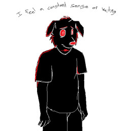 anthro bottomwear clothed clothing eyebrows floppy_ears folded_ears fully_clothed male shirt snout solo t-shirt text topwear worried sebdoggo blue_(sebdoggo) bird_dog canid canine canis chow_chow domestic_dog golden_retriever hunting_dog mammal mixed_breed retriever spitz 2016 digital_drawing_(artwork) digital_media_(artwork) english_text half-length_portrait handwritten_text microsoft_paint_(artwork) portrait restricted_palette sketch trans_(lore) trans_man_(lore)