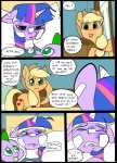 applejack_(mlp) bandage bodily_fluids bruised clothing comic crying cutie_mark dialogue digital_media_(artwork) dragon earth_pony english_text equid equine female feral friendship_is_magic group hair hasbro hat headgear headwear horn horse hospital male mammal metal_(artist) my_little_pony mythological_creature mythological_equine mythological_scalie mythology pillow pony question_mark scalie spike_(mlp) tears text twilight_sparkle_(mlp) unicorn wraps