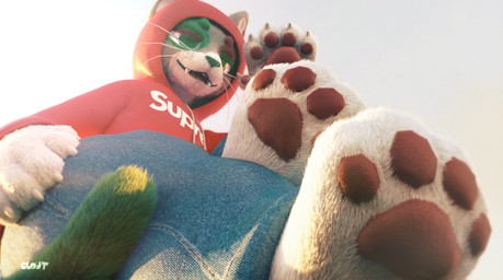 anthro bottomwear clothed clothing denim denim_bottomwear denim_clothing feet fur hindpaw hoodie jeans male multicolored_body multicolored_fur pants pawpads paws photorealism realistic realistic_fur smile solo topwear cloutboixd felid feline mammal hi_res