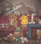 beverage black_nose bong book can cigarette coffee container cup drugs duo furniture male sitting smoking sofa table myutausagi nintendo pokemon ted_(film) universal_studios detective_pikachu ted_(ted) bear generation_1_pokemon mammal pikachu pokemon_(species) 2019 crossover hi_res