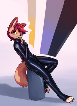 3_toes ambiguous_anthro ambiguous_gender anthro bedroom_eyes bite biting_lip biting_own_lip bodysuit claws clothing countershade_ears countershade_eyes countershade_tail countershading eye_through_hair eyebrow_through_hair eyebrows feet fur hair latex latex_bodysuit latex_clothing latex_skinsuit lgbt_pride light looking_at_viewer narrowed_eyes navel_outline nonbinary_pride_colors open_mouth pawpads pose pride_colors red_hair red_tail seductive self_bite simple_background skinsuit snout tail tan_body tan_fur tan_tail tight_clothing toeless_(marking) toes translucent translucent_hair white_background enginetrap syl_(enginetrap) canid canine canis jackal mammal 2025 english_description hi_res lighting shaded nonbinary_(lore) trans_(lore)