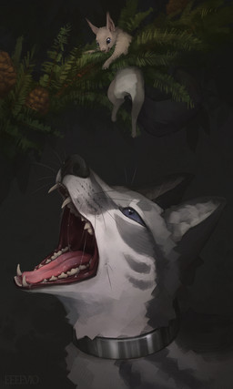 bodily_fluids collar drooling fangs female feral forced fur fur_markings imminent_oral_vore imminent_vore interspecies jewelry larger_feral larger_pred markings mouth_shot open_mouth predator/prey presenting_mouth ring saliva saliva_string sharp_teeth silver_(metal) silver_jewelry size_difference struggling teeth throat tongue unwilling_prey whisker_spots whiskers eeeevio mel_(eeeevio) sekhmetha canid canine fox hybrid mammal rodent sciurid tree_squirrel 3:5 digital_media_(artwork) digital_painting_(artwork) hi_res painting_(artwork) shaded