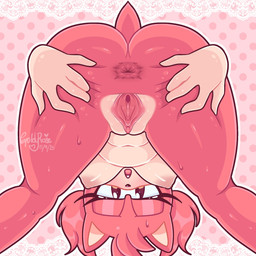 anthro anus areola big_butt bodily_fluids breasts brown_eyes butt eyelashes female fur genitals hair head_tuft looking_at_viewer looking_back looking_back_at_viewer looking_through looking_through_legs navel nipples open_mouth pattern_background pink_anus pink_areola pink_background pink_body pink_fur pink_hair pink_nipples pink_vulva rear_view simple_background solo spread_butt spread_legs spread_vulva spreading sweat sweatdrop tan_body tan_fur thick_thighs tuft vulva wide_hips goldyrose22 sega sonic_the_hedgehog_(series) amy_rose eulipotyphlan hedgehog mammal 1:1 hi_res