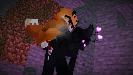 animal_genitalia anthro balls bent_over black_body black_skin bodily_fluids breasts butt cave covering covering_face cum cum_in_vagina cum_inside duo ejaculation erection eyewear female fox_ears fox_tail fur genital_fluids genitals glowing glowing_eyes glowing_genitalia glowing_heart glowing_nipples glowing_vulva heart_symbol humping larger_female leaking_cum looking_back lying male male/female monster_girl_(genre) nipples on_back orange_body orange_fur penis presenting presenting_hindquarters purple_eyes purple_heart purple_light sheath size_difference smaller_male sunglasses taller_girl teasing vulva boxedo microsoft minecraft mojang xbox_game_studios canid canine enderman enderwoman fox humanoid mammal unknown_species 16:9 3d_(artwork) digital_media_(artwork) hi_res mine-imator_(artwork) widescreen