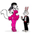 alcohol beverage big_breasts black_hair black_tie_(suit) blue_eyes blush breasts clothed clothing cocktail_dress cummerbund dress duo ears_down erection erection_under_clothing eyelashes footwear fur grey_body grey_fur gynomorph hair high_heels intersex legwear long_hair male pivoted_ears platform_footwear platform_heels shoes simple_background suit thigh_highs white_background white_body white_fur wine yellow_eyes liebeslied rab_(liebeslied) terra_(nanodarkk) canid canine lagomorph leporid mammal rabbit