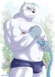 anthro barazoku blue_eyes blush bulge clothing humanoid_hands kemono male nipples solo underwear white_body ortwin_rd knights_college paul_pfitzner bear mammal polar_bear ursine 2023 hi_res