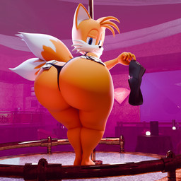 anthro athletic_wear bedroom_eyes big_butt bottomwear bubble_butt butt butt_focus clothing dancing exhibitionism femboy gym_bottomwear gym_shorts huge_butt looking_at_viewer male money money_in_thong money_in_underwear narrowed_eyes pole pole_dancing prostitution seductive shorts smile solo strip_club striptease thick_thighs thong underwear wide_hips adri164 sega sonic_the_hedgehog_(series) miles_prower canid canine fox mammal red_fox true_fox 1:1 3d_(artwork) digital_media_(artwork) hi_res