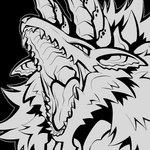 ambiguous_gender black_background feral fur horn kemono mouth_shot open_mouth outline sharp_teeth simple_background solo teeth tongue white_outline tianhua capcom monster_hunter fanged_wyvern zinogre 2022 greyscale headshot_portrait hi_res monochrome portrait unfinished