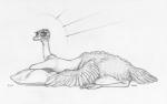 beak biped bipedal_taur claws crossed_arms feathered_wings feathers female looking_at_viewer lying on_front pillow simple_background solo toe_claws wings ecmajor avian avian_taur bird bird_taur ostrich ostrich_taur ratite ratite_taur taur 2016 greyscale monochrome sketch traditional_media_(artwork)