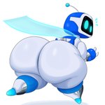 big_butt blue_eyes butt cape clothing huge_butt machine male rear_view screen screen_face simple_background solo white_body coffee_demon astro_bot_(series) astro_(astro_bot) humanoid robot robot_humanoid 1:1 absurd_res digital_media_(artwork) hi_res