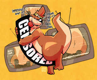 anthro brown_body brown_fur butt censored_genitalia censored_penis censorship_fetish countershade_face countershade_torso countershading describing_penis dialogue electronics fur male monobutt nude_anthro nude_male pear-shaped_figure physical_censor_bar seductive solo tail television text tongue tongue_out wide_hips raburigaron oceanotter_(character) mammal mustelid otter 2025 censored digital_drawing_(artwork) digital_media_(artwork) english_description english_text hi_res