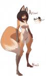 anthro big_breasts black_hair breasts featureless_breasts featureless_crotch female green_eyes hair looking_at_viewer navel nude simple_background solo standing text white_background nocimon ayumi canid canine fox mammal 2018 english_text hi_res model_sheet