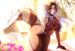 anthro blue_eyes breasts female green_eyes hair heterochromia long_hair nipples solo bambolbi ailurid mammal red_panda alternate_version_at_source digital_media_(artwork) shaded