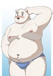 anthro belly black_nose blush bulge clothing fur humanoid_hands kemono male moobs navel nipples overweight overweight_male simple_background solo swimwear white_body white_fur maron2475 utau shirane_kan bear mammal polar_bear ursine 2021 hi_res