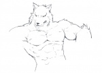 abs anthro biceps male muscular muscular_anthro muscular_male pecs pose simple_background solo white_background shinoda_hamazaki canid canine canis mammal wolf 2013 black_and_white monochrome