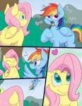 2016 absurd_res blue_body blue_eyes blue_feathers comic conditional_dnp day dialogue duo english_text equid equine feathered_wings feathers female feral fluttershy_(mlp) friendship_is_magic hair hasbro heart_symbol hi_res mammal multicolored_hair multicolored_tail my_little_pony mythological_creature mythological_equine mythology open_mouth orange_tongue outside pegasus pink_hair pink_tail plant purple_eyes rainbow_dash_(mlp) rainbow_hair rainbow_tail shrub skoon smile tail teeth text tongue tree wings yellow_body yellow_feathers