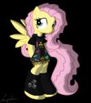 anthro anthrofied blue_eyes clothing cutie_mark feathered_wings feathers female fur hair long_hair messy_hair metal pink_hair simple_background smile solo thrash_metal wings yellow_body yellow_feathers yellow_fur benprower friendship_is_magic hasbro heavy_metal my_little_pony mythology fluttershy_(mlp) equid equine mammal mythological_creature mythological_equine pegasus hi_res signature