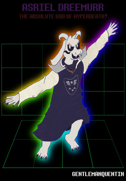 anthro barefoot black_background black_sclera caption claws clothing delta_rune_(emblem) feet finger_claws fur game_ui geometric_background grid_background levitation looking_at_viewer male pattern_background pupils robe simple_background smile smiling_at_viewer solo symbol white_body white_fur white_pupils gentlemanquentin undertale undertale_(series) asriel_dreemurr_(god_form) boss_monster_(undertale) bovid caprine goat mammal soul_(undertale) hi_res