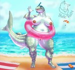 4_fingers anthro areola beach big_breasts blue_eyes blush breasts cloud eyelashes female fingers floatie genitals gills grey_body grey_scales huge_breasts inflatable markings navel nipples nude open_mouth pink_areola pink_nipples pink_pussy public public_nudity pussy sand scales sea seaside sky snorkel solo spots spotted_body tail thick_thighs vein veiny_breasts water white_body white_scales white_spots wide_hips bulkrolly carpet_shark fish marine shark whale_shark hi_res