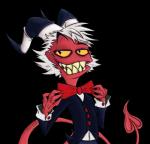 2020 3_fingers alpha_channel bow_tie claws clothed clothing coat demon digital_drawing_(artwork) digital_media_(artwork) fangs fingers front_view grin hair helluva_boss horn humanoid imp krolik long_tail looking_at_viewer male moxxie_(helluva_boss) not_furry portrait pose red_body red_skin sharp_teeth signature smile smirk solo spade_tail standing suit tail tailcoat teeth topwear white_hair yellow_eyes yellow_sclera