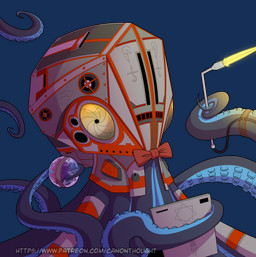 ambiguous_gender armor bow_tie brazilian_flag electronics headgear helmet holding_object machine solo symbol tablet tablet_computer technology tentacles text welding canonthought patreon android aquatic cephalopod coleoid mollusk octopodiform octopus robot 2021 absurd_res alpha_channel hi_res url