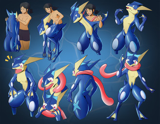 2_toes 3_fingers 5_fingers black_hair blue_body blue_markings boxers_(clothing) boxers_only breasts brown_eyes butt clothed clothing countershade_face countershade_neck countershade_torso countershading digitigrade featureless_breasts featureless_crotch feet fingers frill_(anatomy) front_view gender_transformation goo_suit hair human_to_anthro long_tongue looking_back_at_self looking_down looking_down_at_another looking_down_at_self male markings membrane_(anatomy) membranous_frill mtf_transformation multi_frame_sequence non-mammal_breasts nude nude_female open_mouth pink_eyes pseudo_clothing pseudo_scarf rear_view simple_background solo species_transformation standing suit_transformation tail three-quarter_view toes tongue tongue_scarf topless topless_human topless_male transformation transformation_sequence underwear underwear_only webbed_feet webbed_hands white_markings yellow_body yellow_countershading zipper dsaprox nintendo pokemon desmond_(dsaprox) generation_6_pokemon greninja human mammal pokemon_(species) 2024 colored hi_res sequence