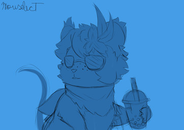 arm_tuft blue_background blue_body blue_cup blue_ears blue_eyewear blue_flower blue_fur blue_glasses blue_hair blue_kerchief blue_nose blue_plant blue_straw blue_tail blue_teeth cheek_tuft chest_tuft cocoa_(drink) container cup disposable_cup drinking_straw elbow_tuft eyewear facial_tuft feral flower freckled_face freckles fur glasses hair holding_container holding_disposable_cup holding_object kerchief looking_aside male monochrome_body mouse_tail nude open_mouth plant plant_on_head simple_background small_nose solo tail teeth teeth_showing three-quarter_view tuft tuft_ears wearing_glasses mouselect transformice mouselect_(character) mammal mouse murid murine rodent absurd_res black_and_blue blue_monochrome digital_drawing_(artwork) digital_media_(artwork) digital_painting_(artwork) hi_res monochrome painting_(artwork)