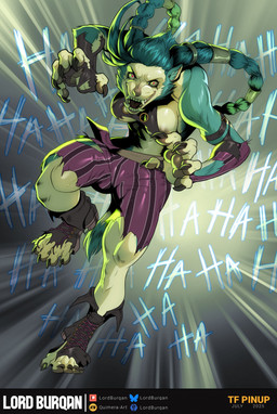 action_pose alternate_species anthro areola areola_slip big_breasts blue_body blue_fur blue_hair boots bottomwear braided_pigtails breasts claws clothing fangs female footwear front_view fur furrification hair laugh long_hair looking_at_viewer mid_transformation muscular muscular_anthro muscular_female pants pattern_bottomwear pattern_clothing pattern_pants pose red_eyes shoes solo striped_bottomwear striped_clothing striped_pants stripes teeth torn_bottomwear torn_clothing torn_pants torn_shoes lordburqan league_of_legends riot_games tencent jinx_(lol) hyena mammal 2025 digital_media_(artwork) hi_res