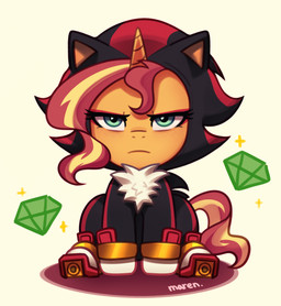 1_horn boots chaos_emerald chest_tuft chibi clothed clothed_feral clothing cosplay crossover_cosplay digitigrade eyebrows female female_feral feral footwear frown fur gem green_eyes hair half-closed_eyes head_horn hooves horn mane multicolored_body multicolored_fur multicolored_hair multicolored_mane narrowed_eyes onesie orange_body orange_fur pointy_ears rocket_boots shoes short_snout sitting sitting_on_ground solo sparkles spiral_horn tuft two_tone_body two_tone_fur two_tone_hair two_tone_mane two_tone_tail unicorn_horn unimpressed marenlicious equestria_girls hasbro my_little_pony mythology sega sonic_the_hedgehog_(series) shadow_the_hedgehog sunset_shimmer_(eg) equid equine mammal mythological_creature mythological_equine unicorn 2024 crossover english_description full-length_portrait hi_res portrait signature