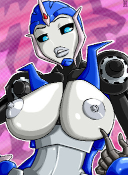 areola autobot big_breasts blue_eyes breasts female lips machine nipples not_furry solo e! hasbro takara_tomy transformers transformers_aligned_continuity transformers:_prime arcee cybertronian robot 2011