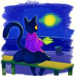 1:1 69blackcat69 anthro barely_visible_genitalia barely_visible_pussy bench big_tail bottomless clothed clothing domestic_cat felid feline felis female full_moon genitals hi_res hoodie looking_at_moon mammal moon night olive_(69blackcat69) on_bench purple_clothing purple_hoodie purple_topwear pussy seaside sitting sitting_on_bench sky solo star starry_sky tail topwear