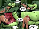2014 4:3 ambiguous_gender anthro brown_body brown_fur coiling comic dialogue digital_media_(artwork) duo english_text feral forced fur green_body green_scales hi_res hypnotized_prey inkanyamba_(artist) jajuka lagomorph leporid licking male mammal mokadu open_mouth oral_vore outside rabbit reptile scales scalie size_difference snake speech_bubble text tongue tongue_out vore yellow_eyes